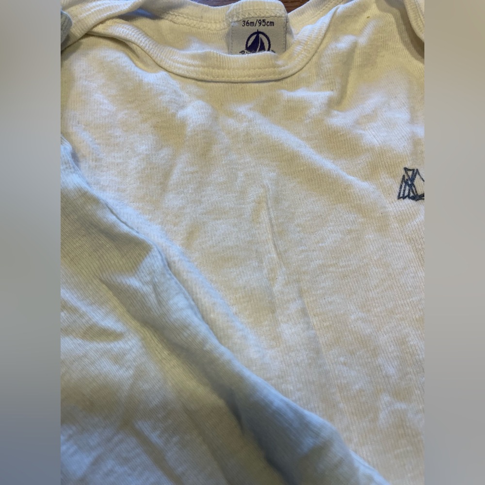 2 petite bateau / 36 month bodysuit white and light blue